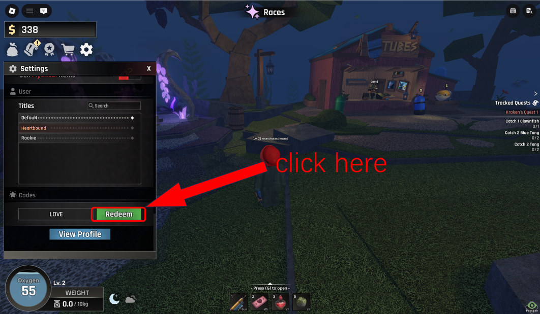 click the redeem in Abyss roblox
